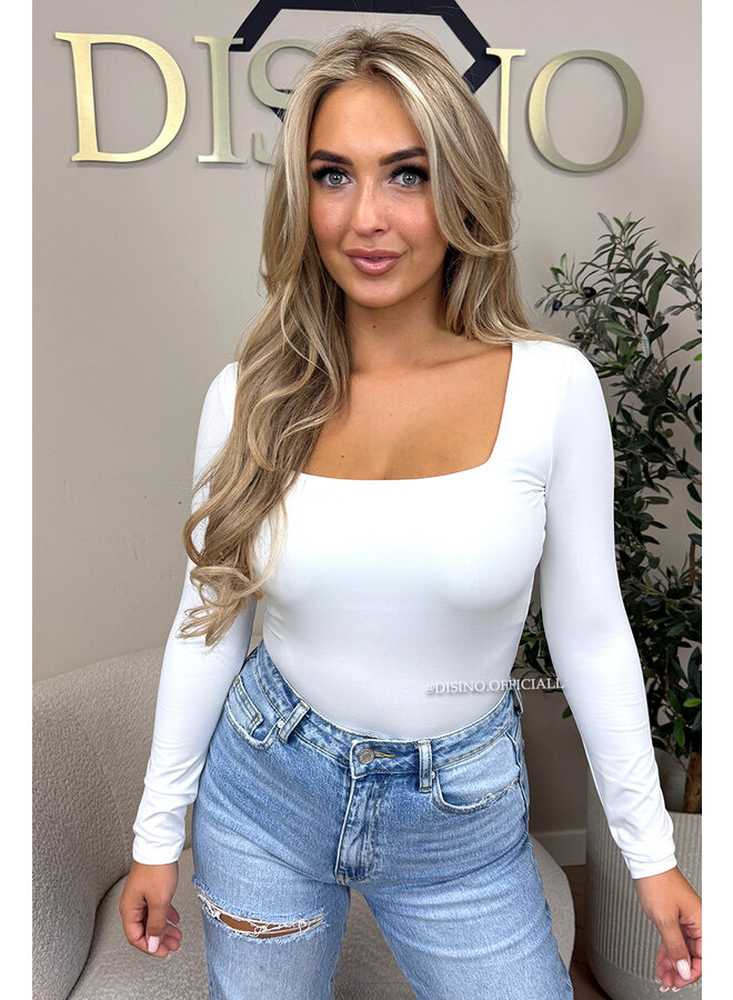 WHITE - 'NICOLE SQUARE' - PERFECT FIT LONG SLEEVE TOP