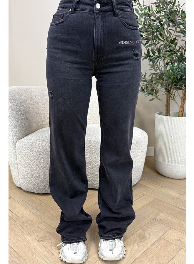 QUEEN HEART JEANS - BLACK - 'MCKENZIE' - SUPER STRETCH WIDE LEG JEANS