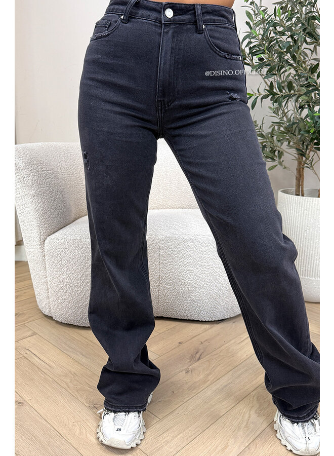 QUEEN HEART JEANS - BLACK - 'MCKENZIE' - SUPER STRETCH WIDE LEG JEANS