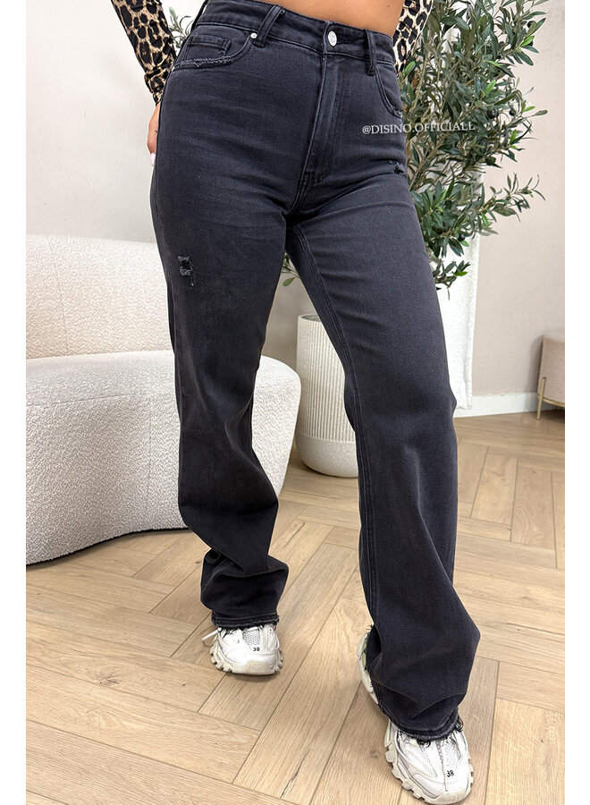 QUEEN HEART JEANS - BLACK - 'MCKENZIE' - SUPER STRETCH WIDE LEG JEANS