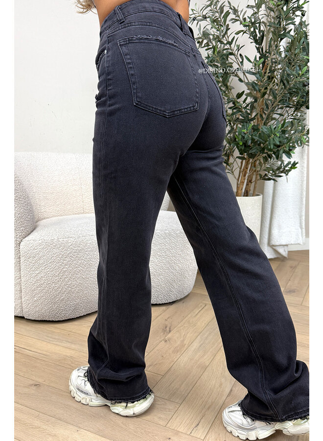 QUEEN HEART JEANS - BLACK - 'MCKENZIE' - SUPER STRETCH WIDE LEG JEANS