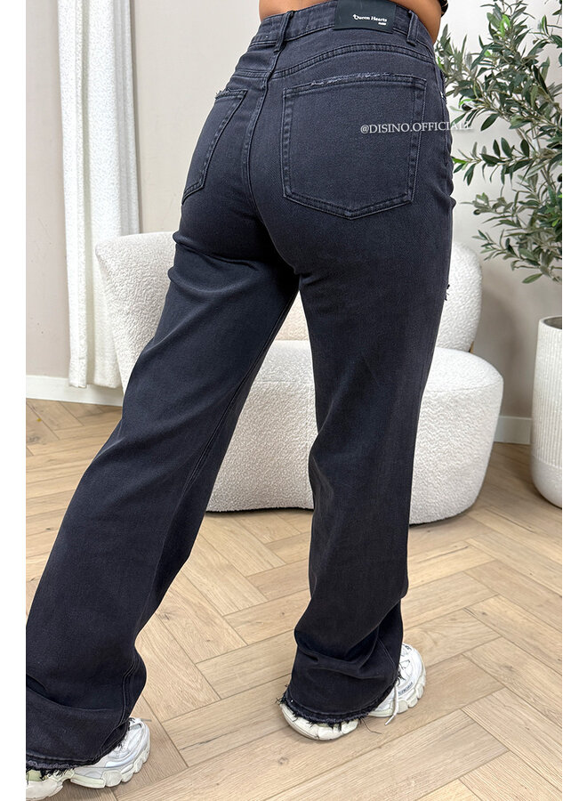 QUEEN HEART JEANS - BLACK - 'MCKENZIE' - SUPER STRETCH WIDE LEG JEANS