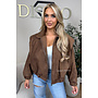 BROWN - 'SUEDE JENNIFER' - OVERSIZED PUFF SHOULDER JACKET