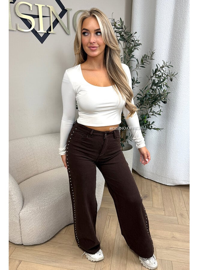 CHOCO - 'TEXAS JEANS' - STUDS SUPER STRETCH HIGH WAIST WIDE LEG JEANS