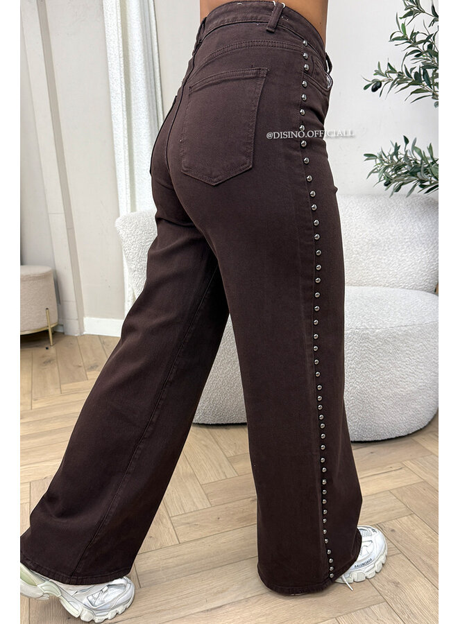 CHOCO - 'TEXAS JEANS' - STUDS SUPER STRETCH HIGH WAIST WIDE LEG JEANS