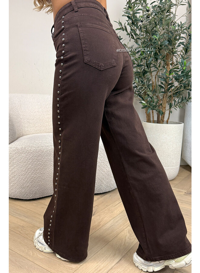 CHOCO - 'TEXAS JEANS' - STUDS SUPER STRETCH HIGH WAIST WIDE LEG JEANS
