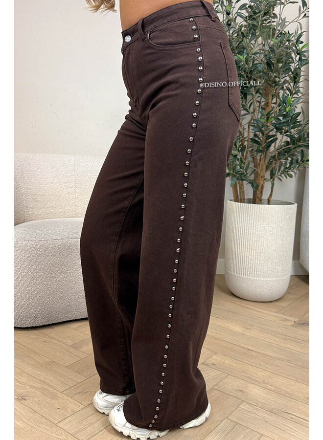 CHOCO - 'TEXAS JEANS' - STUDS SUPER STRETCH HIGH WAIST WIDE LEG JEANS
