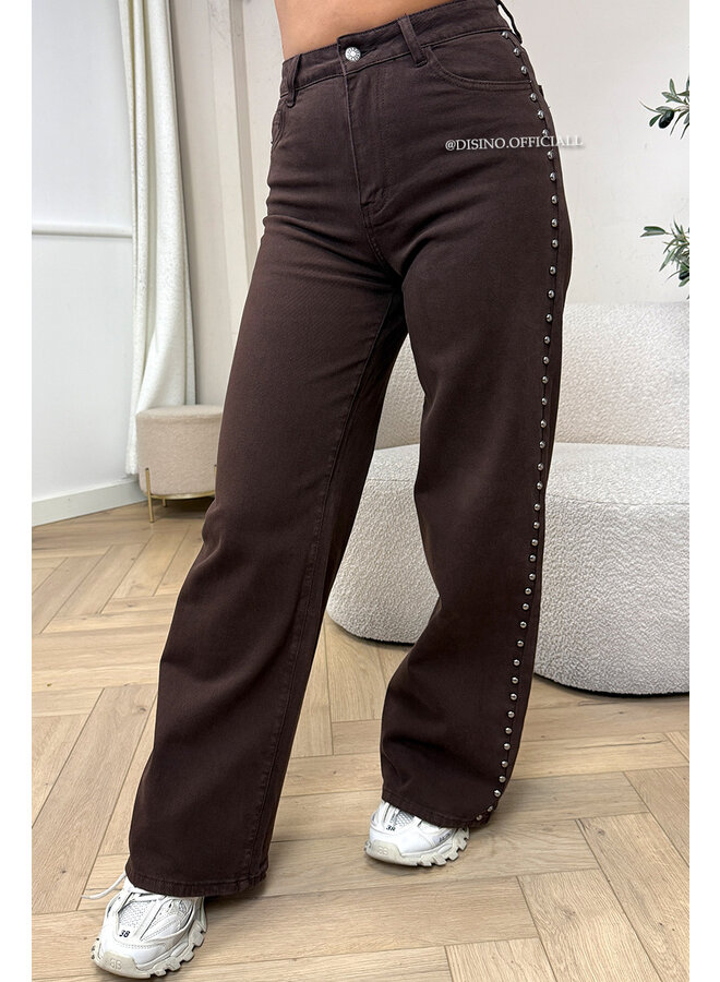 CHOCO - 'TEXAS JEANS' - STUDS SUPER STRETCH HIGH WAIST WIDE LEG JEANS