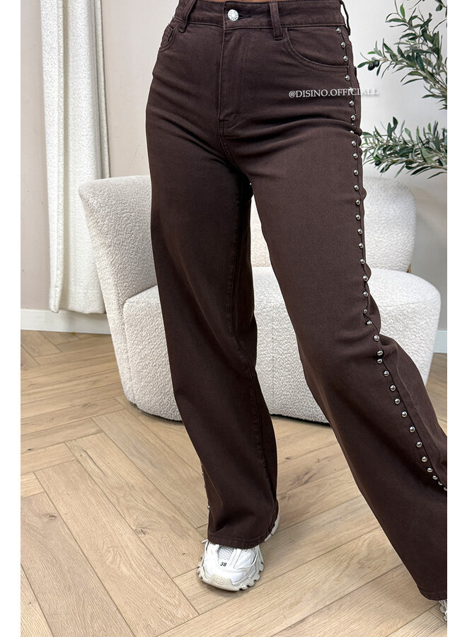 CHOCO - 'TEXAS JEANS' - STUDS SUPER STRETCH HIGH WAIST WIDE LEG JEANS
