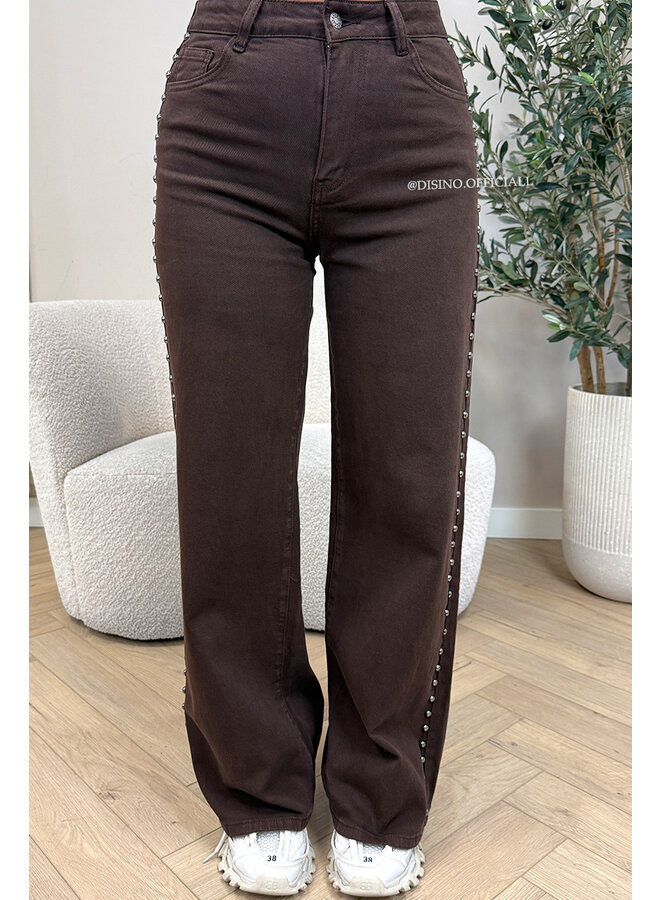 CHOCO - 'TEXAS JEANS' - STUDS SUPER STRETCH HIGH WAIST WIDE LEG JEANS