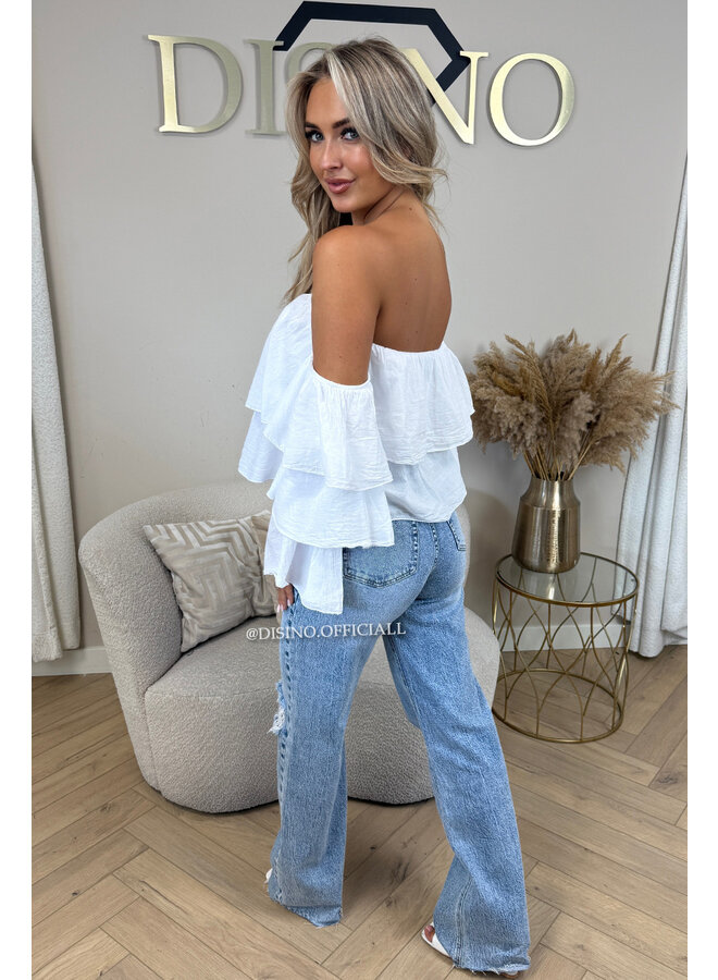 WHITE - 'LAYLA TOP' - RUFFLE OFF SHOULDER TOP