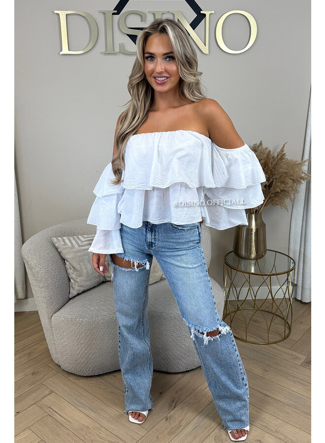 WHITE - 'LAYLA TOP' - RUFFLE OFF SHOULDER TOP