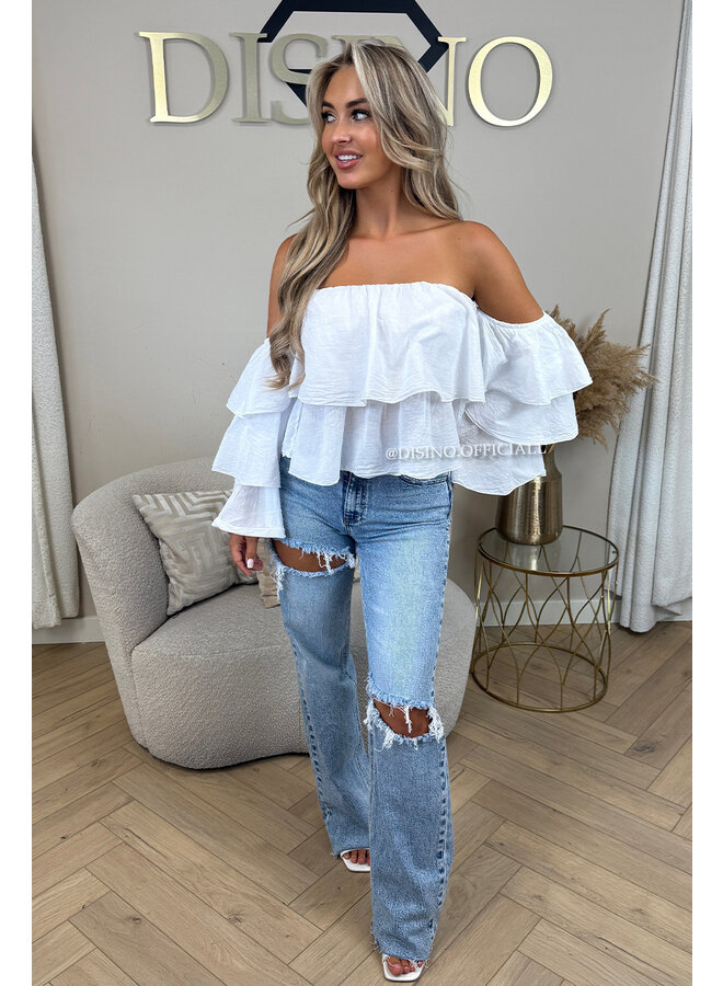 WHITE - 'LAYLA TOP' - RUFFLE OFF SHOULDER TOP