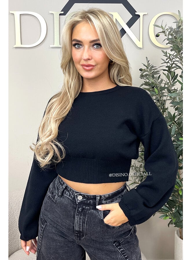 BLACK  - 'ILAYDA KNIT' - CROPPED BELL SLEEVE KNIT