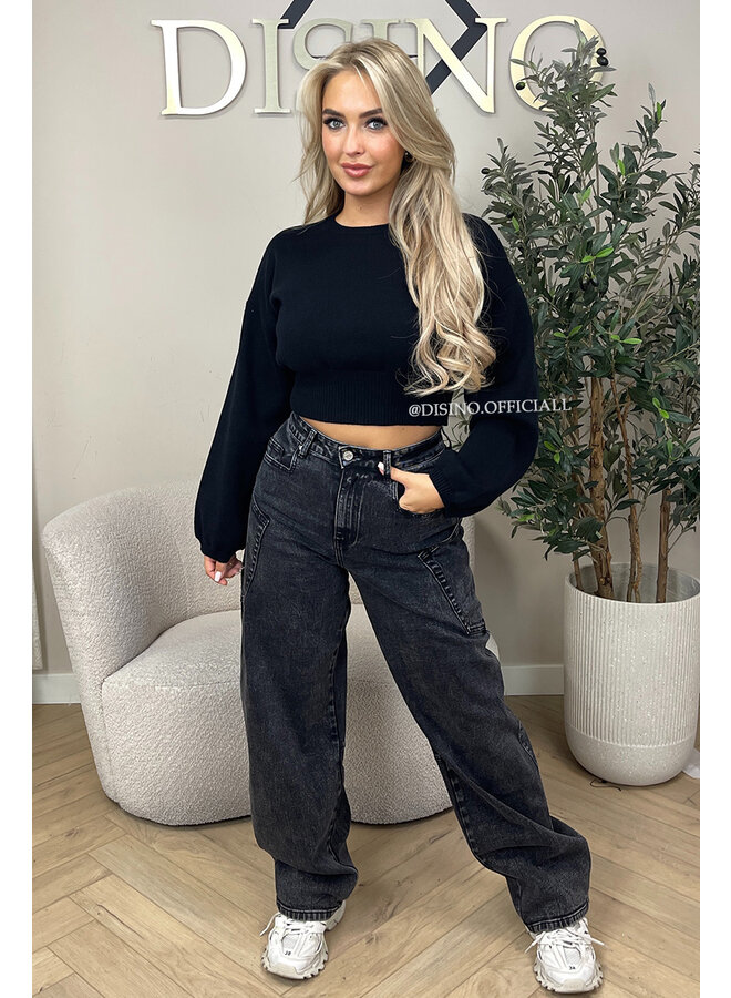 BLACK  - 'ILAYDA KNIT' - CROPPED BELL SLEEVE KNIT
