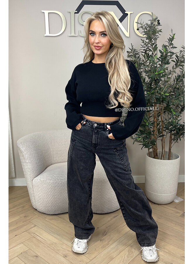 BLACK  - 'ILAYDA KNIT' - CROPPED BELL SLEEVE KNIT