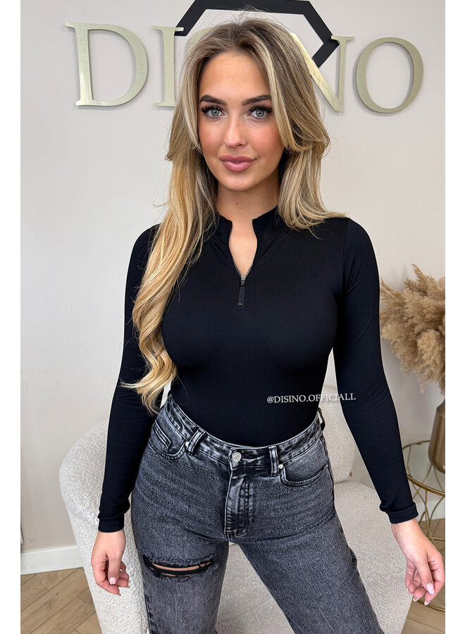 BLACK - 'TYRA BODYSUIT' - SUPER SHAPING RIBBED BODYSUIT