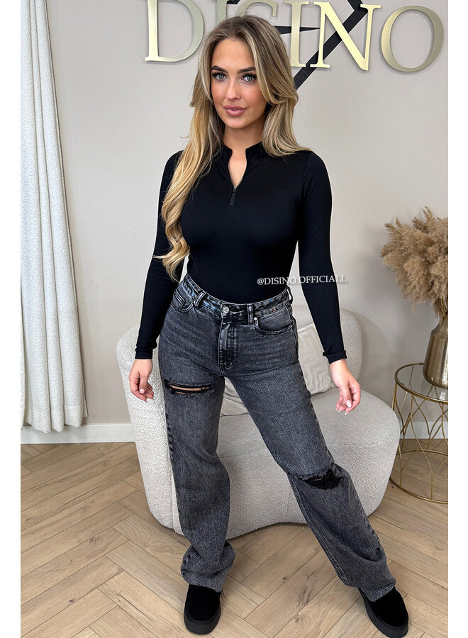 BLACK - 'TYRA BODYSUIT' - SUPER SHAPING RIBBED BODYSUIT