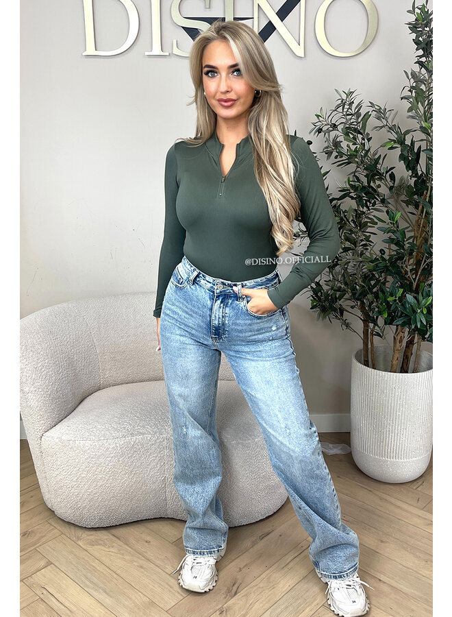 KHAKI GREEN - 'TYRA BODYSUIT' - SUPER SHAPING RIBBED BODYSUIT