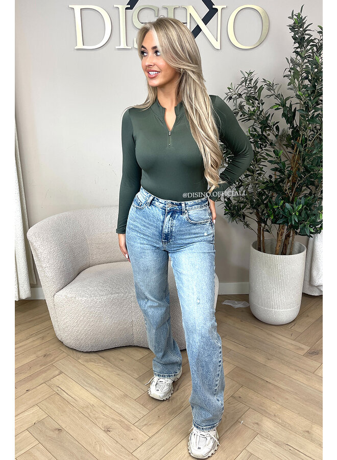 KHAKI GREEN - 'TYRA BODYSUIT' - SUPER SHAPING RIBBED BODYSUIT