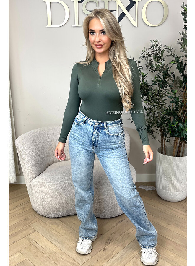 KHAKI GREEN - 'TYRA BODYSUIT' - SUPER SHAPING RIBBED BODYSUIT