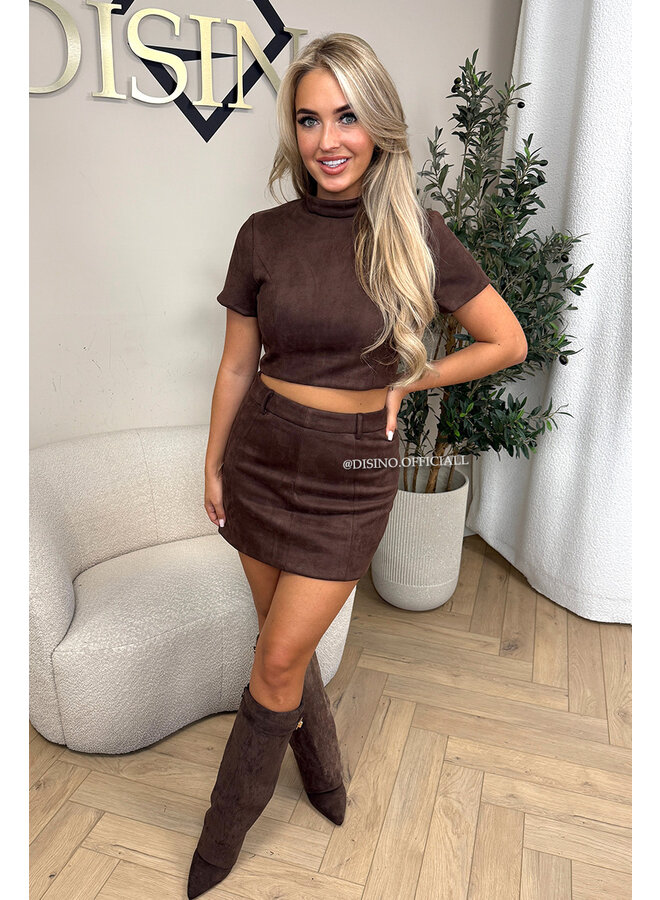 CHOCO - 'CHIARA SET' - STATEMENT SUEDE TOP + SKIRT SET