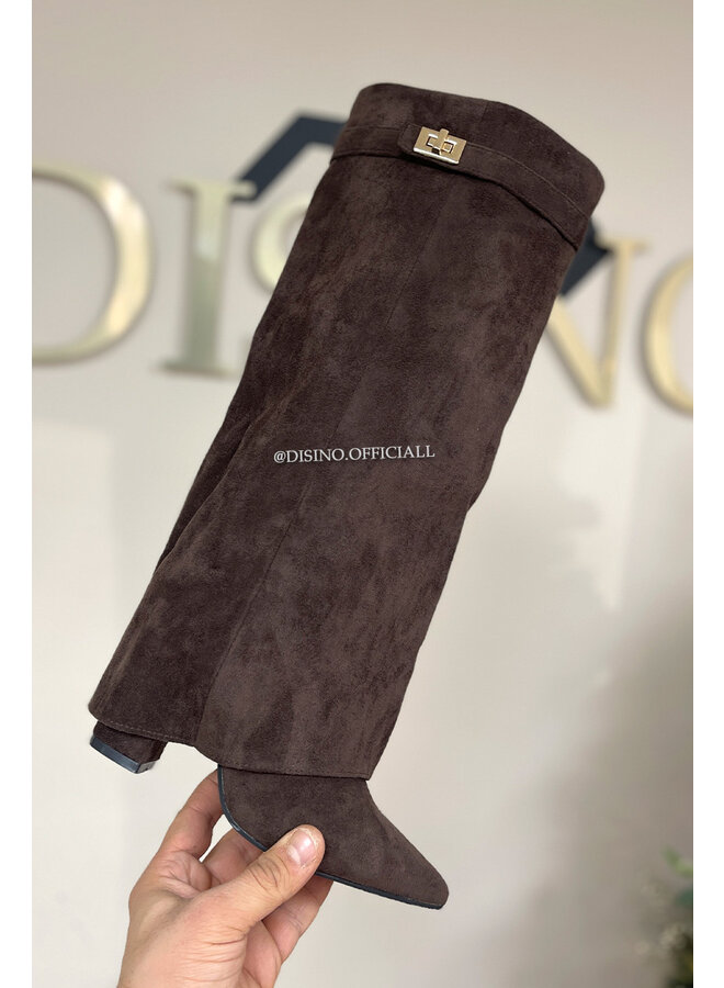 CHOCO - 'SUEDE SHARK BOOTS' - PREMIUM QUALITY PERFECT HIGH HEELS