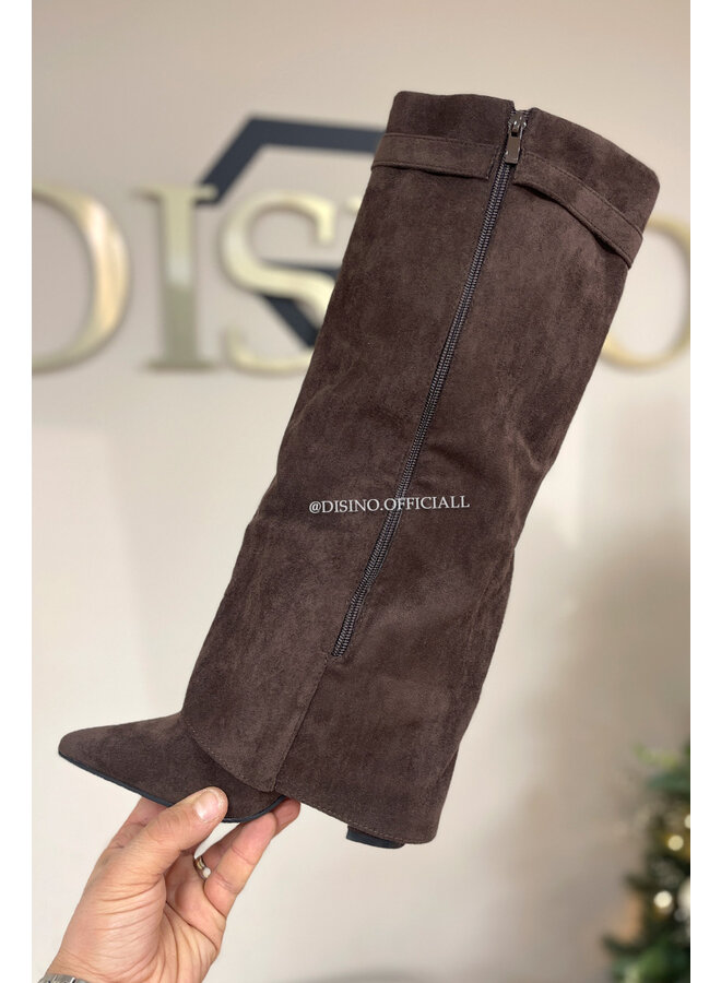 CHOCO - 'SUEDE SHARK BOOTS' - PREMIUM QUALITY PERFECT HIGH HEELS