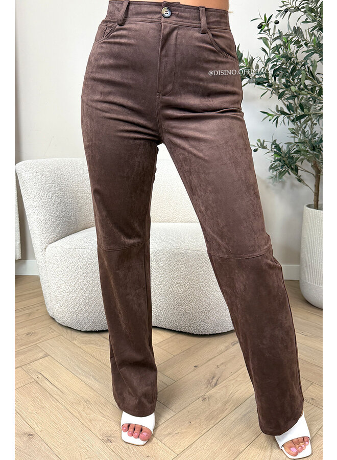 CHOCO - 'NALEYA PANTS' - SUEDE STRETCH STRAIGHT LEG PANTS