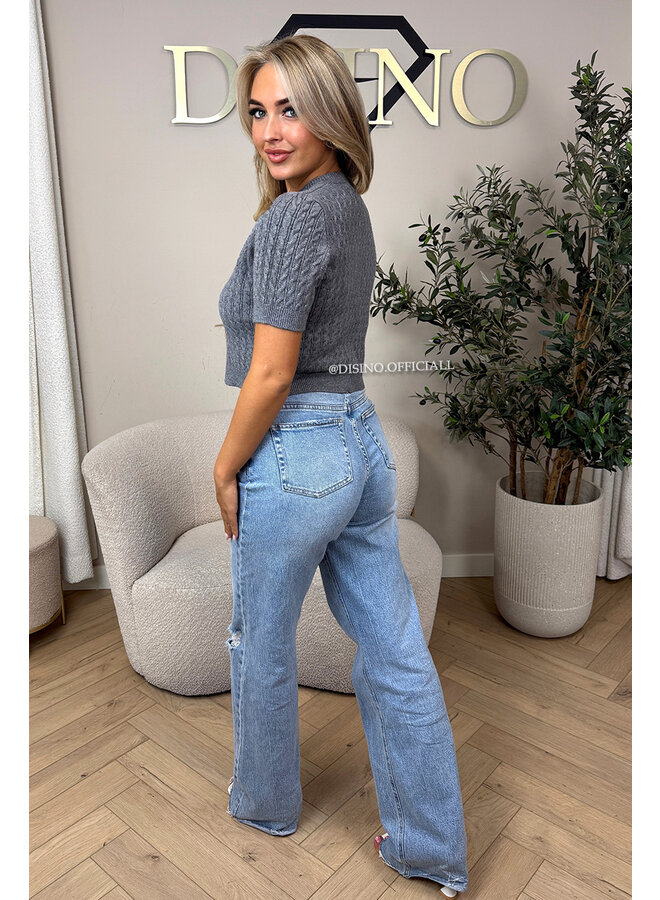 GREY - 'CELESTE TOP' - GOLD BUTTON KNITTED TOP