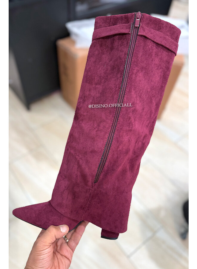 BORDEAUX - 'SUEDE SHARK BOOTS' - PREMIUM QUALITY PERFECT HIGH HEELS