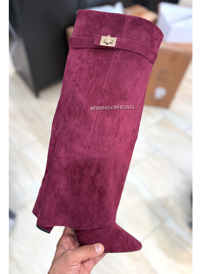 BORDEAUX - 'SUEDE SHARK BOOTS' - PREMIUM QUALITY PERFECT HIGH HEELS