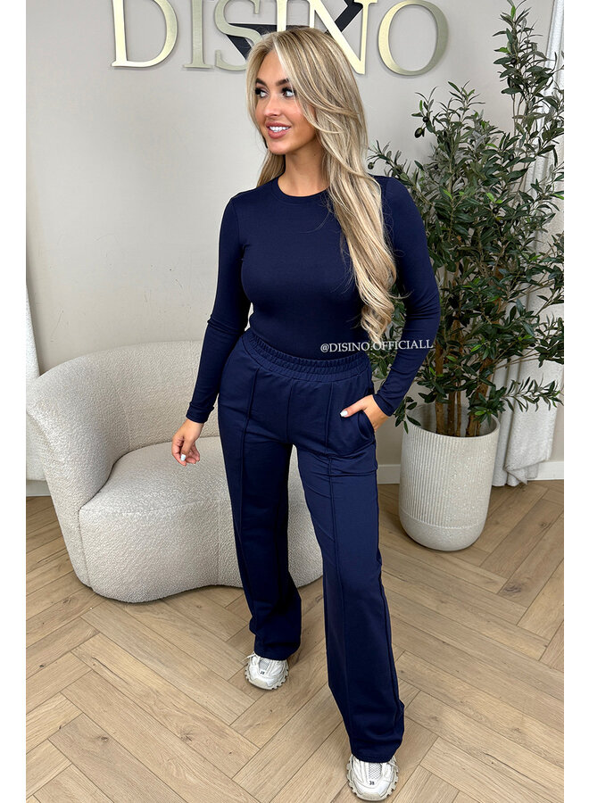 NAVY BLUE - 'LINDSEY TOP' - STRETCH PERFECT FIT LONG SLEEVE TOP