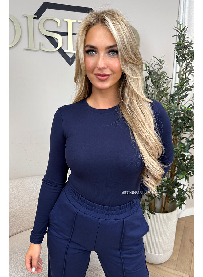 NAVY BLUE - 'LINDSEY TOP' - STRETCH PERFECT FIT LONG SLEEVE TOP