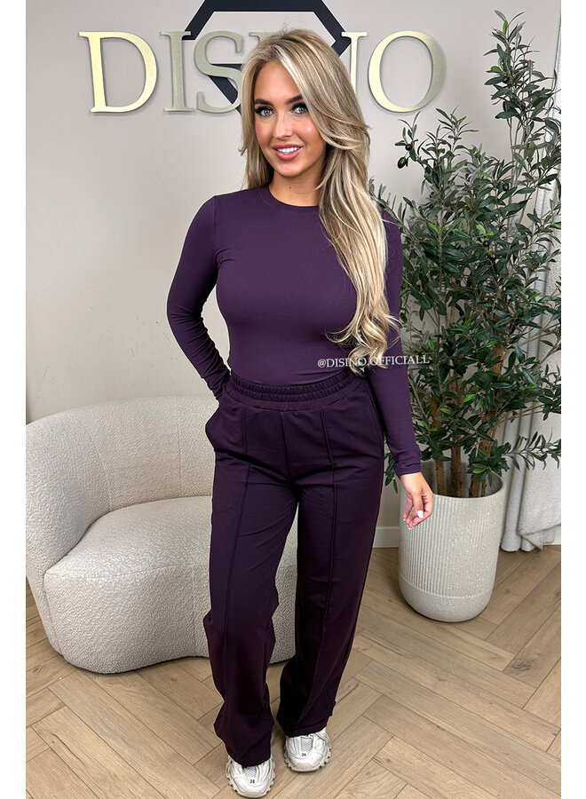 PURPLE - 'LINDSEY TOP' - STRETCH PERFECT FIT LONG SLEEVE TOP