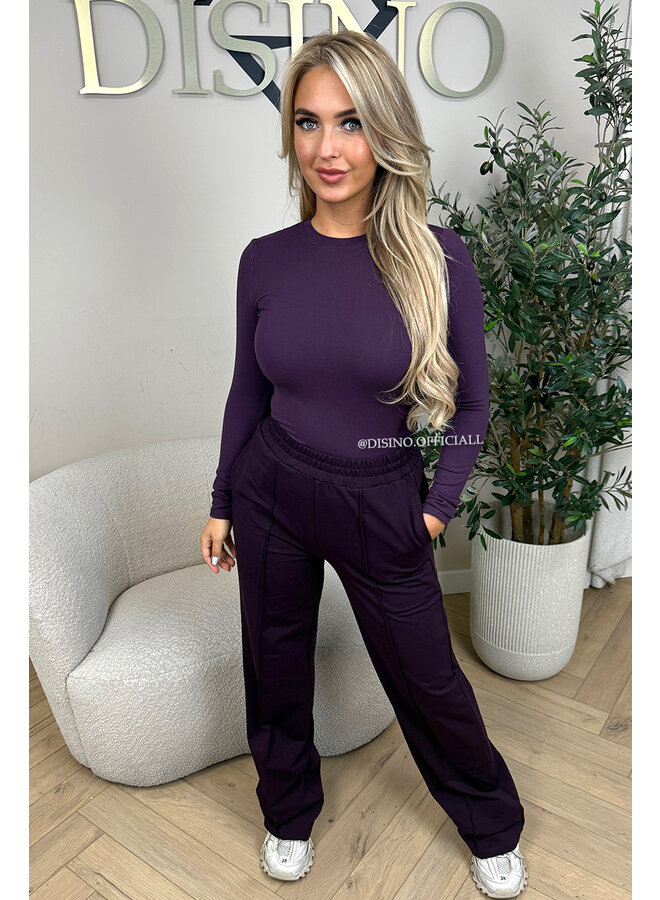 PURPLE - 'EVI COMFY PANTS' - PREMIUM QUALITY WIDE LEG JOGGER PANTS