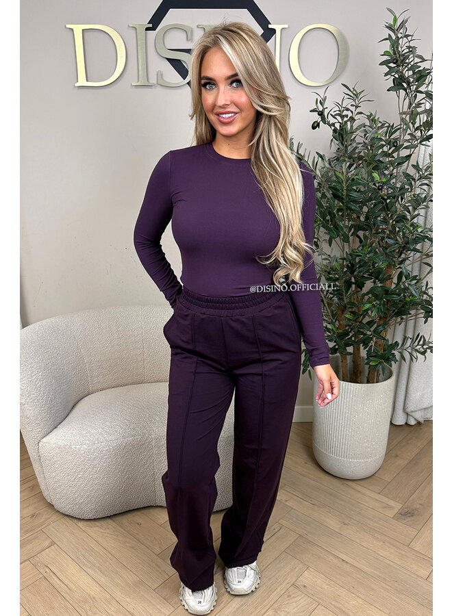 PURPLE - 'EVI COMFY PANTS' - PREMIUM QUALITY WIDE LEG JOGGER PANTS