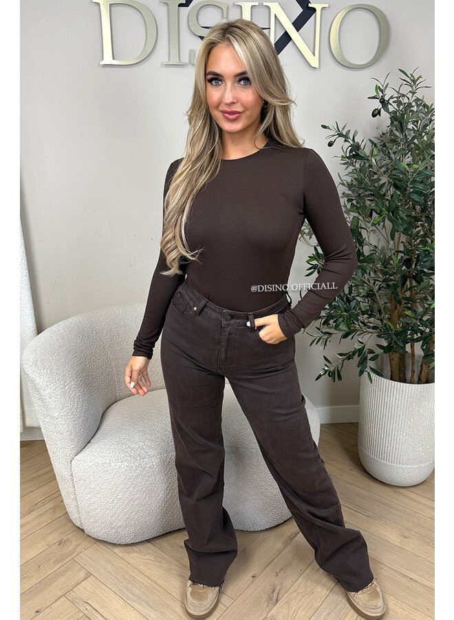 CHOCO - 'LINDSEY TOP' - STRETCH PERFECT FIT LONG SLEEVE TOP