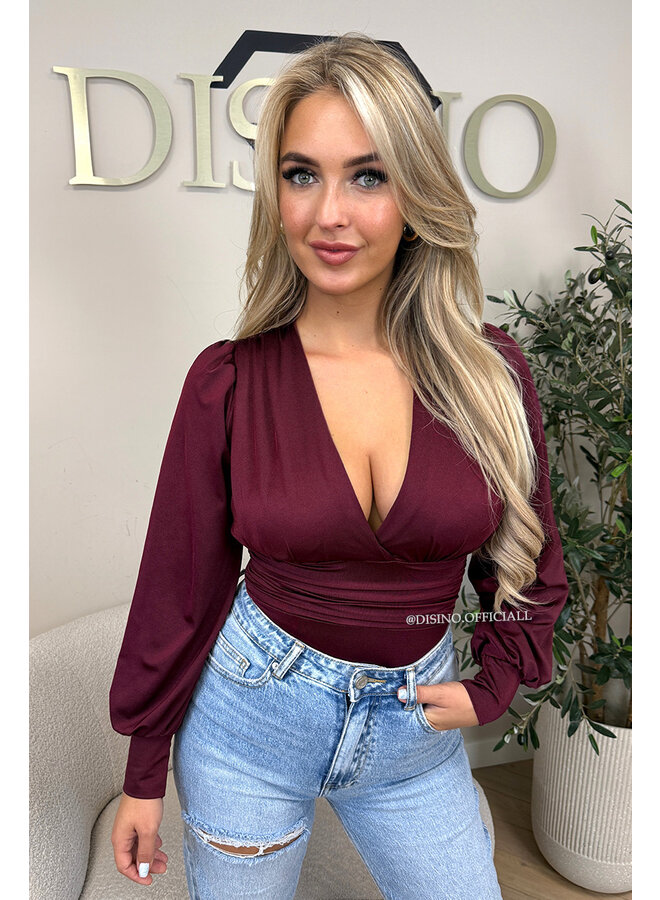 BORDEAUX - 'LIVIA BODY' - SILKY RUCHED STRETCH BODYSUIT