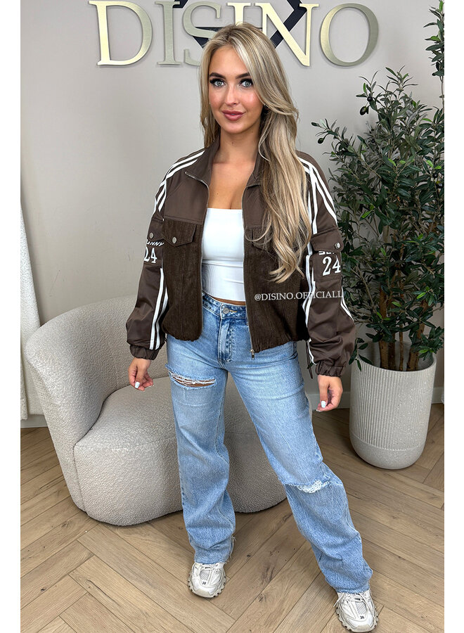 CHOCO - 'ZORA JACKET' - STRIPED HALF DENIM HALF TRAINER JACKET