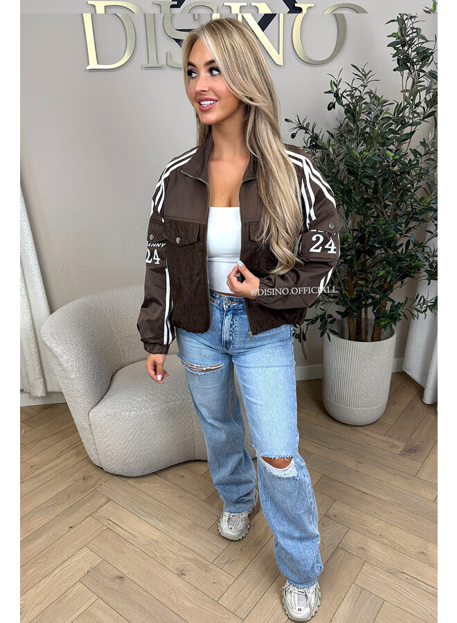 CHOCO - 'ZORA JACKET' - STRIPED HALF DENIM HALF TRAINER JACKET