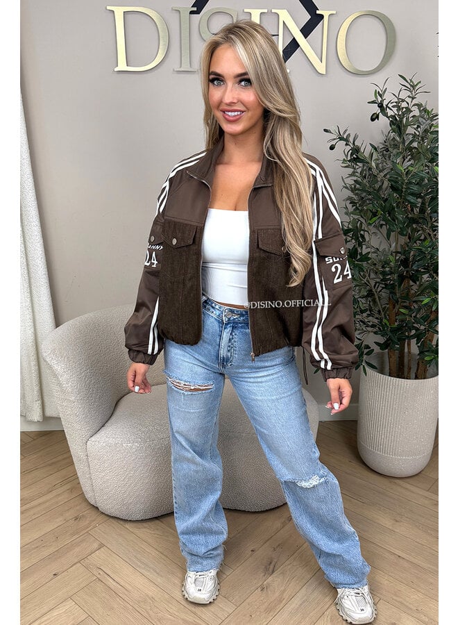 CHOCO - 'ZORA JACKET' - STRIPED HALF DENIM HALF TRAINER JACKET