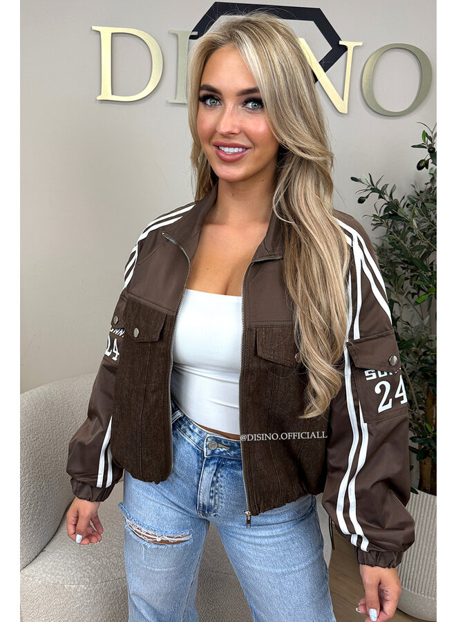 CHOCO - 'ZORA JACKET' - STRIPED HALF DENIM HALF TRAINER JACKET