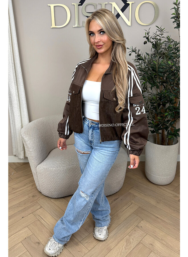 CHOCO - 'ZORA JACKET' - STRIPED HALF DENIM HALF TRAINER JACKET