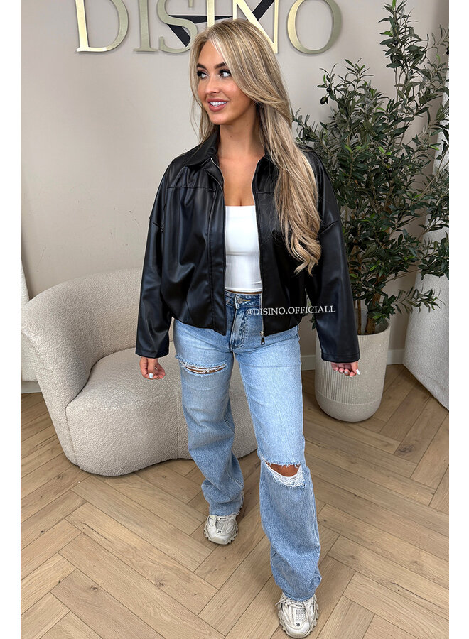 BLACK - 'VINCE JACKET' - FAUX LEATHER INSPIRED JACKET