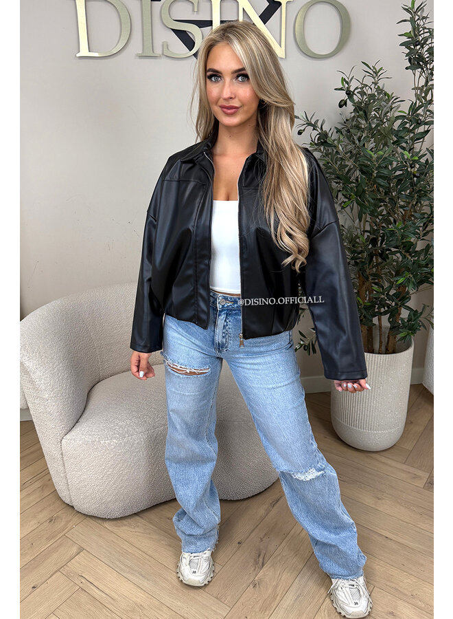 BLACK - 'VINCE JACKET' - FAUX LEATHER INSPIRED JACKET