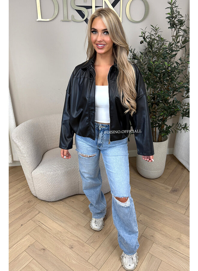 BLACK - 'VINCE JACKET' - FAUX LEATHER INSPIRED JACKET