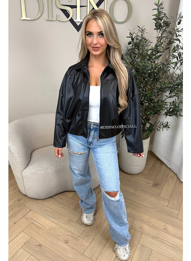 BLACK - 'VINCE JACKET' - FAUX LEATHER INSPIRED JACKET