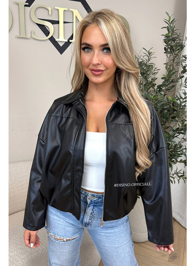 BLACK - 'VINCE JACKET' - FAUX LEATHER INSPIRED JACKET