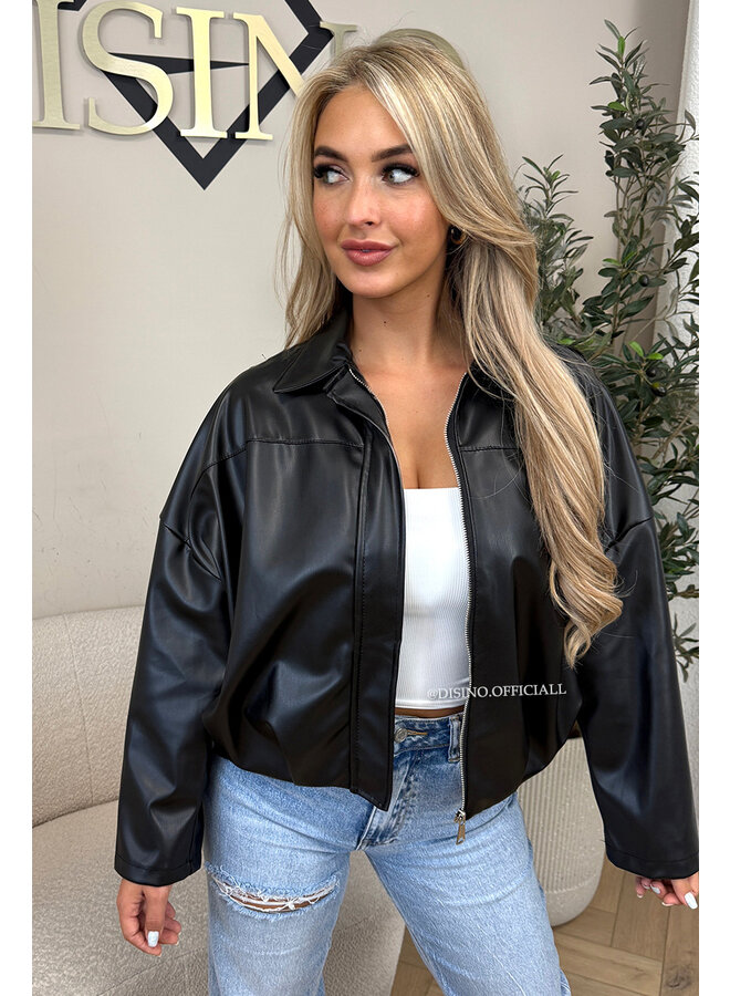 BLACK - 'VINCE JACKET' - FAUX LEATHER INSPIRED JACKET